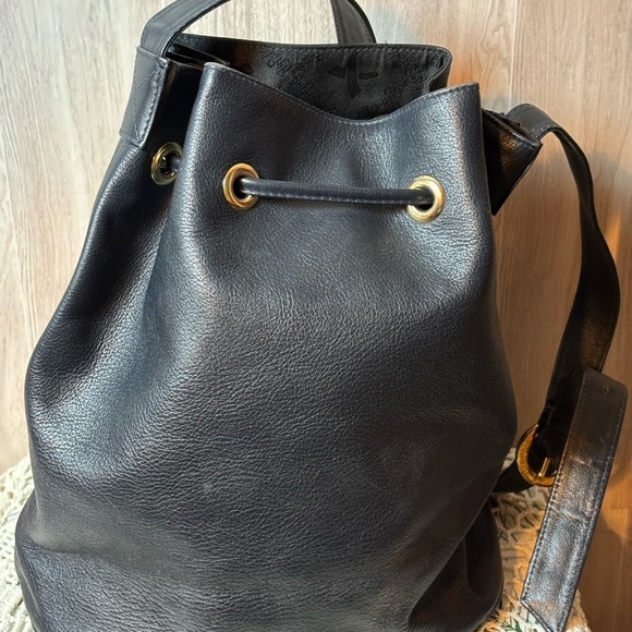 Paloma Picasso Vintage Chic Black Leather Backpack with Gold Accents main image 10